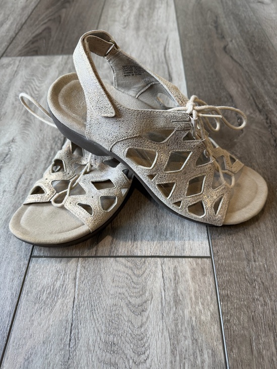 Abeo Shoes - Abeo Biosystem Nicky Gold Metallic  Lace-Up Cutout Slingback Sandals Beige